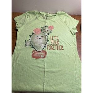 Justice Girls Sizes 12 Bright Green Cute Cactus Plant Theme T-Shirt